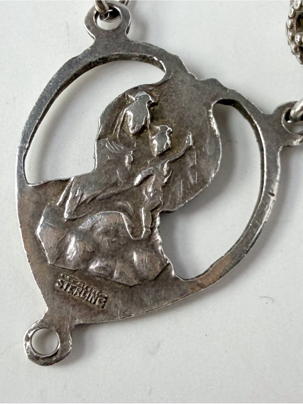 Vintage Sterling Silver Rosary Capped Faux Pearls Jesus Sacred Heart AS IS FLAWS - Picture 3 of 11